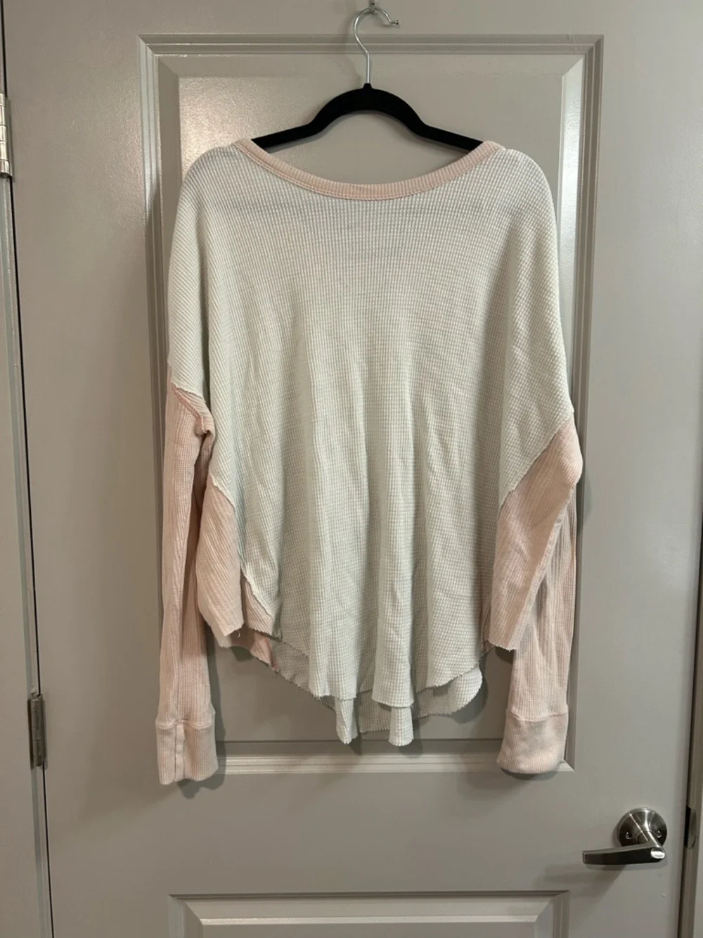 Light Pink and Cream Waffle Free People Long-Sleeve Top - Picture 7 of 7